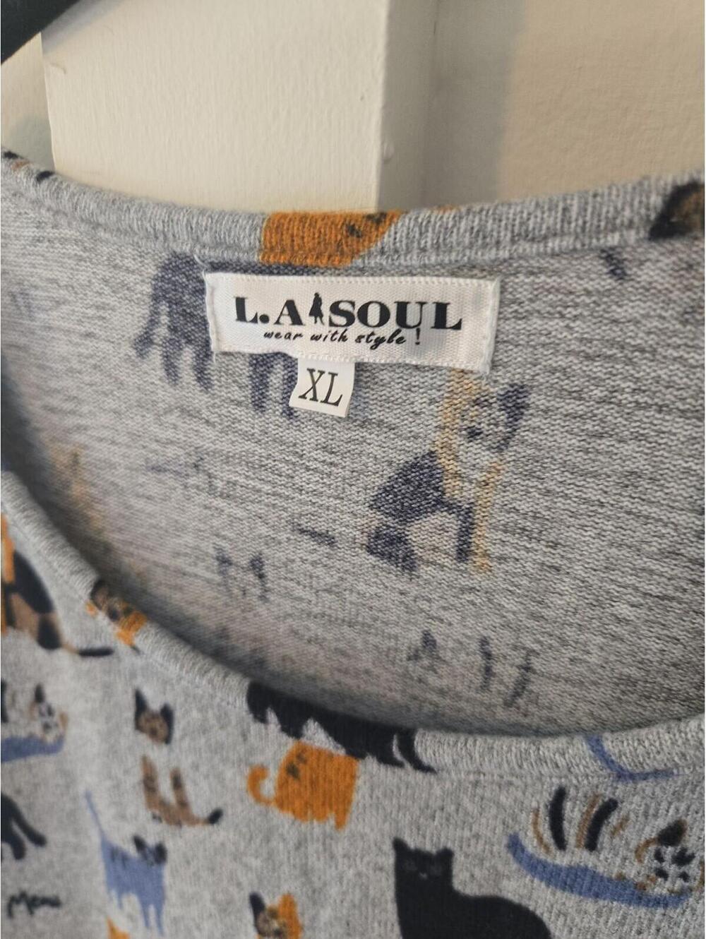 L.A. Soul Gray Cat Print Long Sleeve Fit and Flare Dress XL - Picture 2 of 5